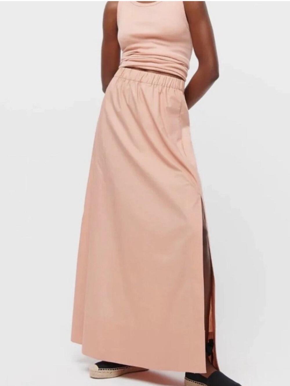 J. Crew Peach Cotton Poplin Elastic-Waist Maxi Skirt Side Slits Size Small